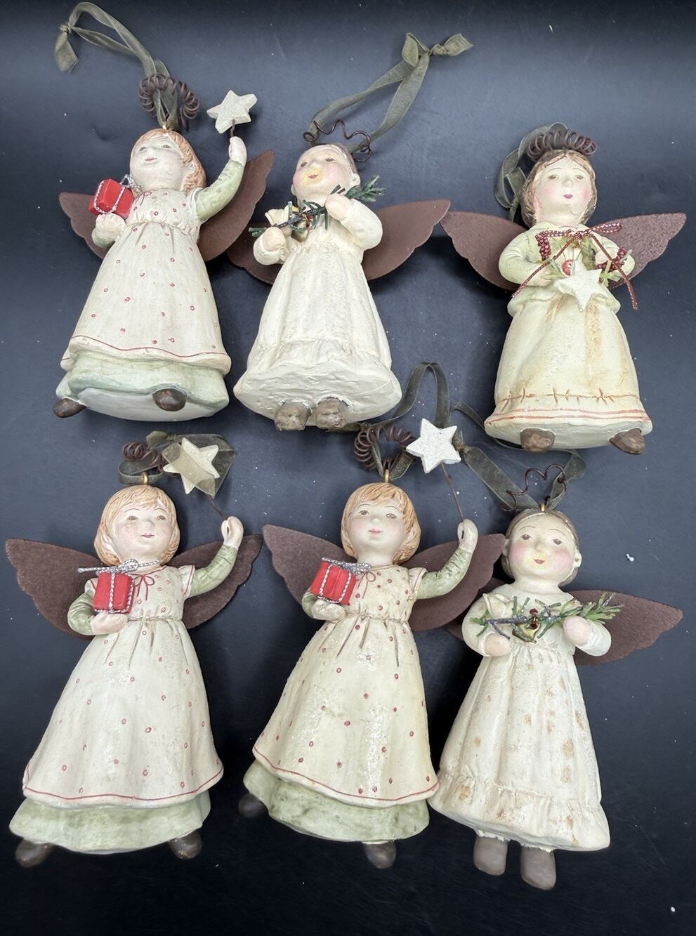 Vintage Bethany Lowe Hallmark Ornament Rustic Metal Wings Halo Set Of 6 -S1F